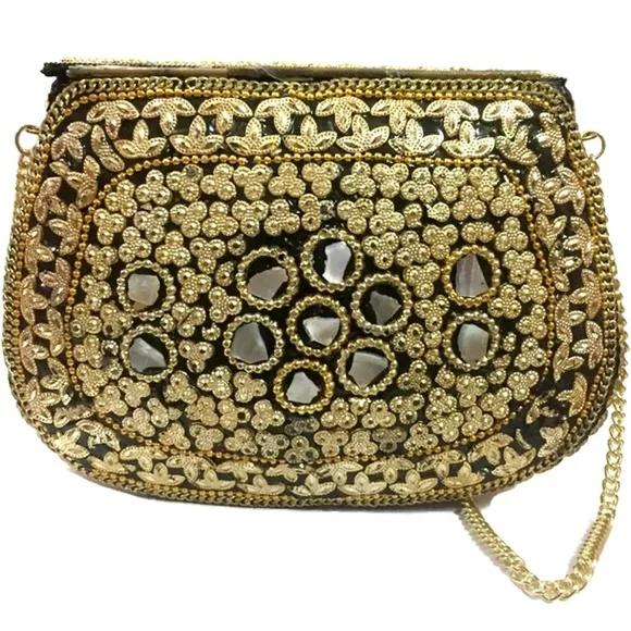 Silver and gold color metal clutch decorated with mother of pearl - Picture 3 of 5